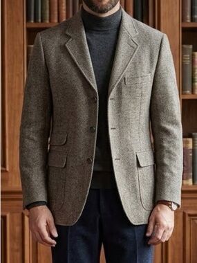 Vintage Brown Herringbone Tweed Blazer Sport Coat - Size M / 40R (No Tags)